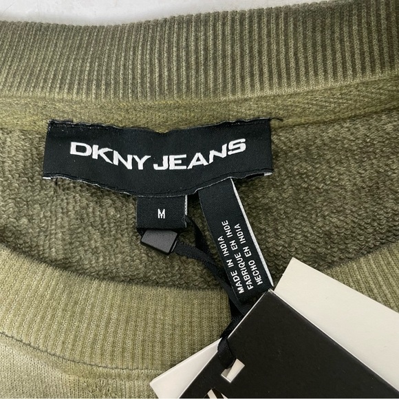 DKNY Cropped Ombré Distressed Raw Hem Pullover Sweatshirt Top Army Green NWT M - Picture 11 of 16